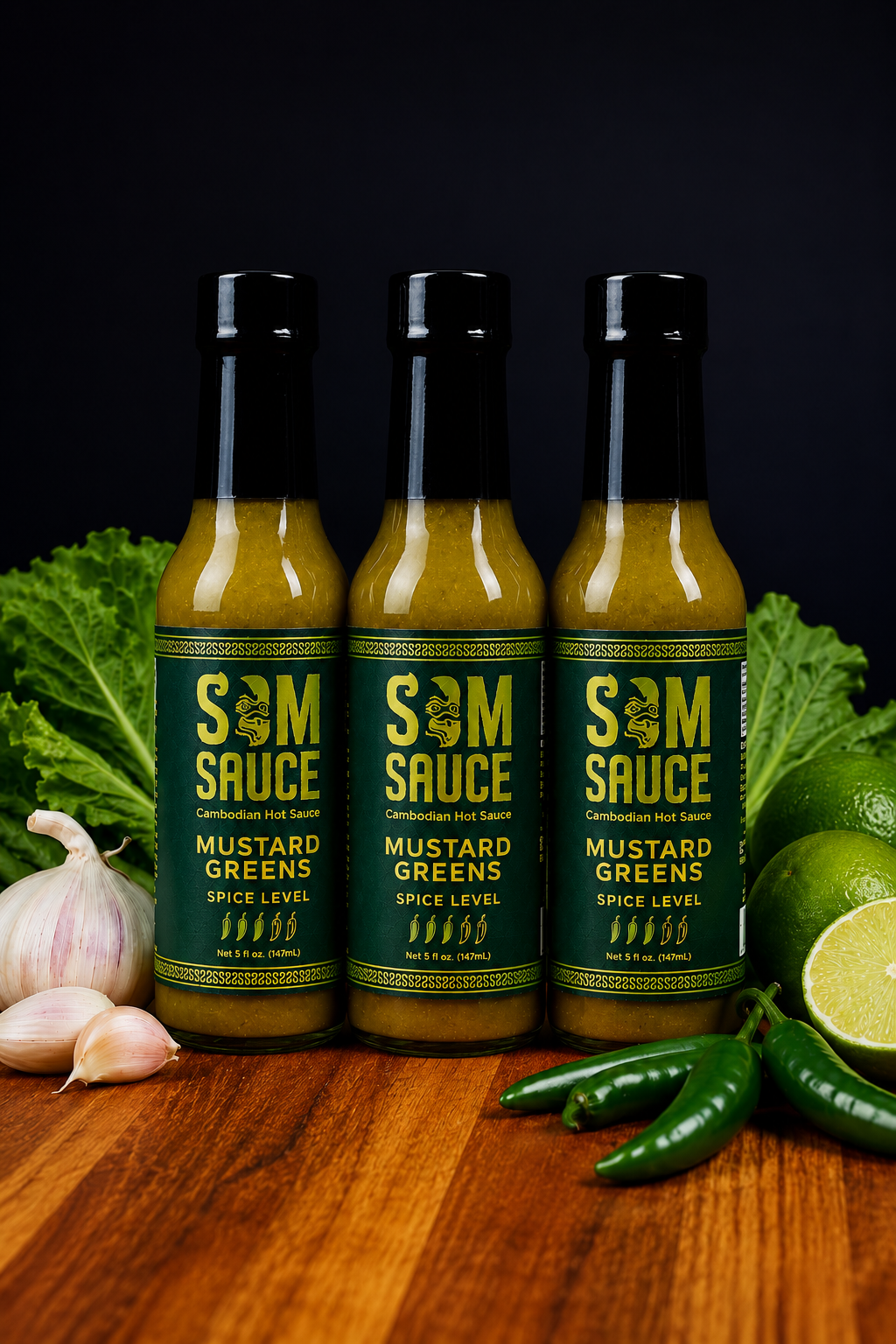 SOMSAUCE Mustard Greens Hot Sauce 3-Pack | Blessed & Small-Batch