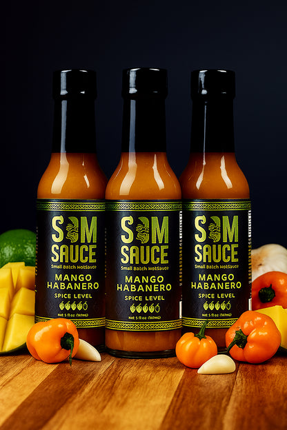 3-Pack: SOMSAUCE Mango Habanero Hot Sauce 3-Pack | Share the Sweet Heat