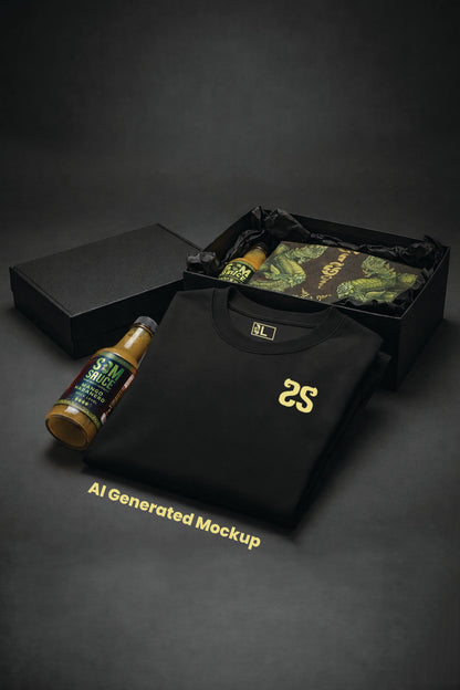 Baramei (បារមី) T-Shirt & SOMSAUCE Mango Habanero Bundle — Black (Preorder, Refundable Deposit)